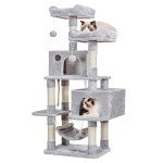 Hey-brother Multi-Level Cat Tree Condo Furniture with Sisal-Covered Scratching Posts, 2 Plush Condos, Perch Hammock for Kittens, Cats and Pets, Light Gray MPJ020-SW