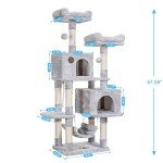 Hey-brother Multi-Level Cat Tree Condo Furniture with Sisal-Covered Scratching Posts, 2 Plush Condos, Perch Hammock for Kittens, Cats and Pets, Light Gray MPJ020-SW