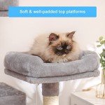 Hey-brother Multi-Level Cat Tree Condo Furniture with Sisal-Covered Scratching Posts, 2 Plush Condos, Perch Hammock for Kittens, Cats and Pets, Light Gray MPJ020-SW