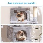 Hey-brother Multi-Level Cat Tree Condo Furniture with Sisal-Covered Scratching Posts, 2 Plush Condos, Perch Hammock for Kittens, Cats and Pets, Light Gray MPJ020-SW