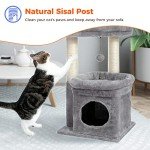 PEQULTI Cat Tree Tower for Indoor Cats with Private Cozy Cat Condo, Natural Sisal Scratching Posts and Plush Pom-pom for Small Cats