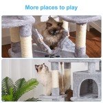 Hey-brother Multi-Level Cat Tree Condo Furniture with Sisal-Covered Scratching Posts, 2 Plush Condos, Perch Hammock for Kittens, Cats and Pets, Light Gray MPJ020-SW