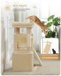 PAWZ Road Cat Tree, 30 Inches Cat Tower with Dual Condos for Indoor Cats, Plush Cat House with Padded Perch, Scratching Ramp and Posts and Replaceable Balls-Beige