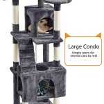 Yaheetech XL Cat Tree, 72in Multi-Level Cat Tower with 2 Cozy Caves, 3 Soft Perches, Scratching Posts, Board, and Dangling Ball, Cat Furniture Cat Play House Kittens, Dark Gray