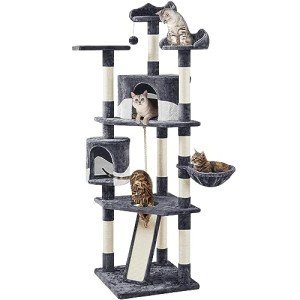 Yaheetech 79in Multi-Level Cat Trees Indoor Cat Tower with Sisal-Covered Scratching Posts, Plush Perches and Condo for Kittens, Cats and Pets - Dark Gray and White