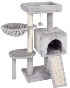 FISH&NAP Cute Cat Tree Kitten Cat Tower for Indoor Cat Condo Sisal Scratching Posts with Jump Platform Cat Furniture Activity Center Play House Grey