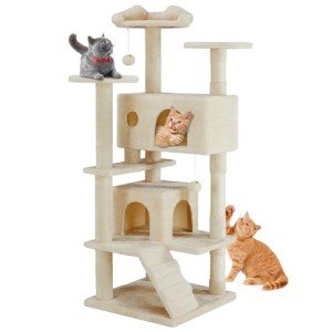 Sweetcrispy 54-Inch Cat Tree Tower – Multi-Level Cat Tower with Sisal Scratching Post, Perfect Cat Gift, Indoor Cat Tree with Condo, Climbing Ladder, Plush Toy, and More Cat Stuff,Beige