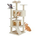 Sweetcrispy 54-Inch Cat Tree Tower – Multi-Level Cat Tower with Sisal Scratching Post, Perfect Cat Gift, Indoor Cat Tree with Condo, Climbing Ladder, Plush Toy, and More Cat Stuff，Beige