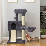 SHA CERLIN 36" Cat Tree with Cat Hammock, Multi-Level Cat Condo with Scratch Post, Ramp and Top Perch, Soft Plush for Kittens, Smoky Grey
