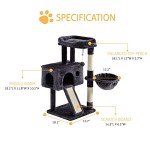 SHA CERLIN 36" Cat Tree with Cat Hammock, Multi-Level Cat Condo with Scratch Post, Ramp and Top Perch, Soft Plush for Kittens, Smoky Grey