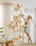 Feandrea Cat Tree, 81.1-Inch Large Cat Tower with 13 Scratching Posts, 2 Perches, 2 Caves, Basket, Hammock, Pompoms, Multi-Level Plush Cat Condo for Indoor Cats, Beige UPCT190M01
