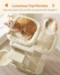 Feandrea Cat Tree, 81.1-Inch Large Cat Tower with 13 Scratching Posts, 2 Perches, 2 Caves, Basket, Hammock, Pompoms, Multi-Level Plush Cat Condo for Indoor Cats, Beige UPCT190M01