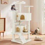 Sweetcrispy 54-Inch Cat Tree Tower – Multi-Level Cat Tower with Sisal Scratching Post, Perfect Cat Gift, Indoor Cat Tree with Condo, Climbing Ladder, Plush Toy, and More Cat Stuff，Beige