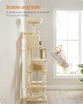 Feandrea Cat Tree, 81.1-Inch Large Cat Tower with 13 Scratching Posts, 2 Perches, 2 Caves, Basket, Hammock, Pompoms, Multi-Level Plush Cat Condo for Indoor Cats, Beige UPCT190M01