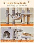 Taoqimiao 66-Inch Cat Tree Cat Tower for Indoor Cats, Plush Multi-Level Cat Condo with 12 Scratching Posts, 2 Perches, 2 Caves, Hammock, 2 Pompoms MS013W Light Gray