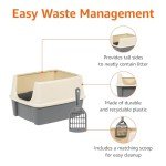 Amazon Basics Large Cat Litter Box with High Sides, Open Top, Includes Scoop, 19 x 15 x 11.75 inches, Grey/Beige