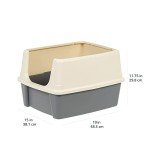 Amazon Basics Large Cat Litter Box with High Sides, Open Top, Includes Scoop, 19 x 15 x 11.75 inches, Grey/Beige