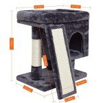 SYANDLVY Small Cat Tree for Indoor Cats Large Adult, Cat Tower with Scratching Post, Modern Cat House with Padded Perch, Kittens Condo with Board, Cat Cave (Smoky Grey)
