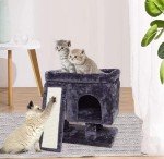 SYANDLVY Small Cat Tree for Indoor Cats Large Adult, Cat Tower with Scratching Post, Modern Cat House with Padded Perch, Kittens Condo with Board, Cat Cave (Smoky Grey)