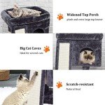 SYANDLVY Small Cat Tree for Indoor Cats Large Adult, Cat Tower with Scratching Post, Modern Cat House with Padded Perch, Kittens Condo with Board, Cat Cave (Smoky Grey)