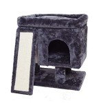 SYANDLVY Small Cat Tree for Indoor Cats Large Adult, Cat Tower with Scratching Post, Modern Cat House with Padded Perch, Kittens Condo with Board, Cat Cave (Smoky Grey)