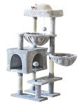 KIYUMI Cat Tree Cat Tower Condo with Sisal Scratching Post for Indoor Cats Cat Tree Cat Furniture with Hammock Perch and Kitten Ball Toys, Multi-Level Pet Activity Center Grey