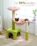 MUTTROS Flower Cat Tree with Large Metal Frame Hammock, 35" Cute Cat Tower with Sisal Scratching Posts for Small Indoor Cats, Cat Condo with Pink Top Perch for Kittens, Pink