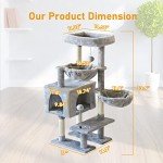 KIYUMI Cat Tree Cat Tower Condo with Sisal Scratching Post for Indoor Cats Cat Tree Cat Furniture with Hammock Perch and Kitten Ball Toys, Multi-Level Pet Activity Center Grey