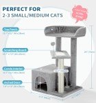 Made4Pets Cat Tree, Carpet Cat Tower Grey for Indoors Cats, Cute Wood Kitty Condo with Scratching Post and Pad, 29" Multi-Level Modern Activity Climbing Furniture for Small and Medium Cats