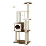 Feandrea WoodyWonders Cat Tree, 65-Inch Modern Cat Tower for Indoor Cats, Multi-Level Cat Condo with 5 Scratching Posts, Perch, Washable Removable Cushions, Cat Furniture, Rustic Brown UPCT166X01