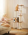 Feandrea WoodyWonders Cat Tree, 65-Inch Modern Cat Tower for Indoor Cats, Multi-Level Cat Condo with 5 Scratching Posts, Perch, Washable Removable Cushions, Cat Furniture, Rustic Brown UPCT166X01