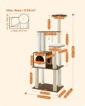 Feandrea WoodyWonders Cat Tree, 65-Inch Modern Cat Tower for Indoor Cats, Multi-Level Cat Condo with 5 Scratching Posts, Perch, Washable Removable Cushions, Cat Furniture, Rustic Brown UPCT166X01