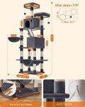 Feandrea Cat Tree, 81.1-Inch Large Cat Tower with 13 Scratching Posts, 2 Perches, 2 Caves, Basket, Hammock, Pompoms, Multi-Level Plush Cat Condo for Indoor Cats, Smoky Gray UPCT190G01