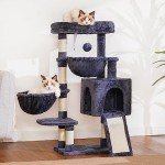 Hey-brother Cat Tree, Cat Tower for Indoor Cats, Cat House with Large Padded Bed, Cozy Condo, Hammocks, Sisal Scratching Posts, Big Scratcher, Smoky Gray MPJ006SG