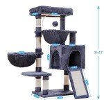 Hey-brother Cat Tree, Cat Tower for Indoor Cats, Cat House with Large Padded Bed, Cozy Condo, Hammocks, Sisal Scratching Posts, Big Scratcher, Smoky Gray MPJ006SG