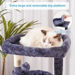 Hey-brother Cat Tree, Cat Tower for Indoor Cats, Cat House with Large Padded Bed, Cozy Condo, Hammocks, Sisal Scratching Posts, Big Scratcher, Smoky Gray MPJ006SG