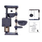Hey-brother Cat Tree, Cat Tower for Indoor Cats, Cat House with Large Padded Bed, Cozy Condo, Hammocks, Sisal Scratching Posts, Big Scratcher, Smoky Gray MPJ006SG