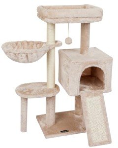 FISH&NAP Cute Cat Tree Kitten Cat Tower for Indoor Cat Condo Sisal Scratching Posts with Jump Platform Cat Furniture Activity Center Play House Beige