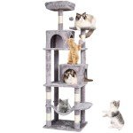 VEVOR Cat Tree for Indoor Cats, 63" Cat Tower with 2 Cat Condos, Sisal Scratching Post, Hammock, Top Perch, Jumping Platforms, Large Cat Furniture Activity Center with Hang Ball, Light Grey