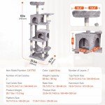 VEVOR Cat Tree for Indoor Cats, 63" Cat Tower with 2 Cat Condos, Sisal Scratching Post, Hammock, Top Perch, Jumping Platforms, Large Cat Furniture Activity Center with Hang Ball, Light Grey