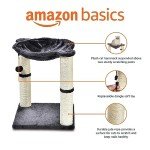 Amazon Basics Cat Tower with Hammock, Scratching Posts and Dangling Ball for Indoor Cats, 15.8 x 15.8 x 19.7 Inches, Gray