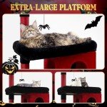Globlazer S72 Heavy Duty Gothic Cat Tree, 72in Large Cat Tower with Coffin Bed, Sturdy Maine Coon Cat Tree for Large Cats 20 lbs+, Medieval Castle Style with 6 Scratching Posts & Hammock, Black & Red