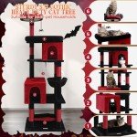 Globlazer S72 Heavy Duty Gothic Cat Tree, 72in Large Cat Tower with Coffin Bed, Sturdy Maine Coon Cat Tree for Large Cats 20 lbs+, Medieval Castle Style with 6 Scratching Posts & Hammock, Black & Red