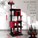 Globlazer S72 Heavy Duty Gothic Cat Tree, 72in Large Cat Tower with Coffin Bed, Sturdy Maine Coon Cat Tree for Large Cats 20 lbs+, Medieval Castle Style with 6 Scratching Posts & Hammock, Black & Red