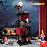 Globlazer S72 Heavy Duty Gothic Cat Tree, 72in Large Cat Tower with Coffin Bed, Sturdy Maine Coon Cat Tree for Large Cats 20 lbs+, Medieval Castle Style with 6 Scratching Posts & Hammock, Black & Red