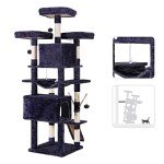 Hey-brother Cat Tree, 71 inches XL Large Cat Tower for Indoor Cats, Multi-Level Cat House with 3 Padded Perches, Big Scratcher, Cozy Basket, 2 Cat Condos and Scratching Posts, Smoky Gray MPJ034G