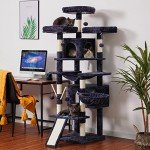 Hey-brother Cat Tree, 71 inches XL Large Cat Tower for Indoor Cats, Multi-Level Cat House with 3 Padded Perches, Big Scratcher, Cozy Basket, 2 Cat Condos and Scratching Posts, Smoky Gray MPJ034G
