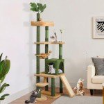 YITAHOME Tall Cat Tree Tower with Leaves for Indoor Cats, 72.8in Cute Cat Climbing Tower with Self-Grooming Brush, Cat Condo, Top Perch, Basktet, Sisal Scratching Posts and Board,Toy Balls