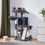 Yaheetech Cat Tree Cat Tower, 40-Inch Cat Condo with Oversized Soft Platform, Scratching Board, Basket and Hammock, Cat Furniture for Kittens Cats Pets, Dark Gray