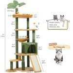 YITAHOME Tall Cat Tree Tower with Leaves for Indoor Cats, 72.8in Cute Cat Climbing Tower with Self-Grooming Brush, Cat Condo, Top Perch, Basktet, Sisal Scratching Posts and Board,Toy Balls